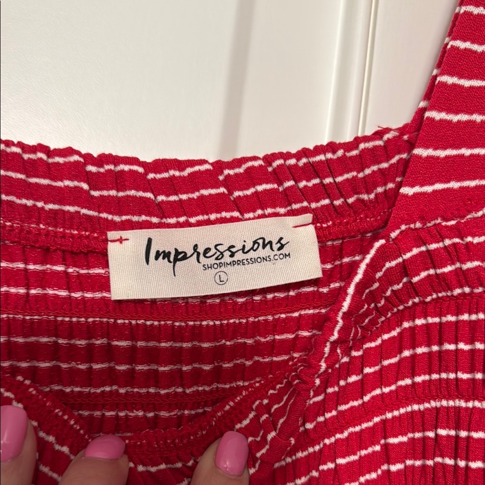 Impressions Red and White Striped Jumpsuit - Picture 4 of 5